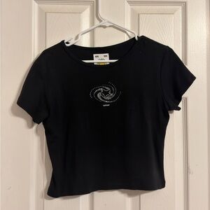 UNIF Black Crop Top with Graphic Design
